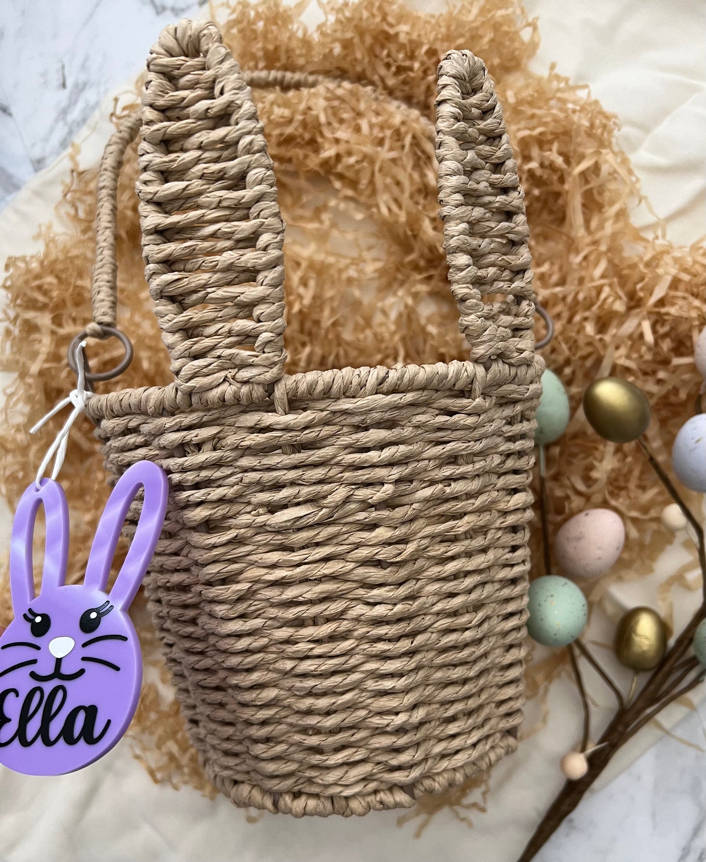 Wicker Basket with Bunny Tag