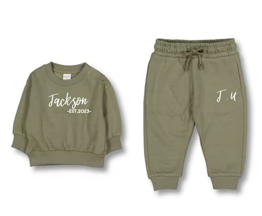 Personalised Baby Fleece Set Khaki