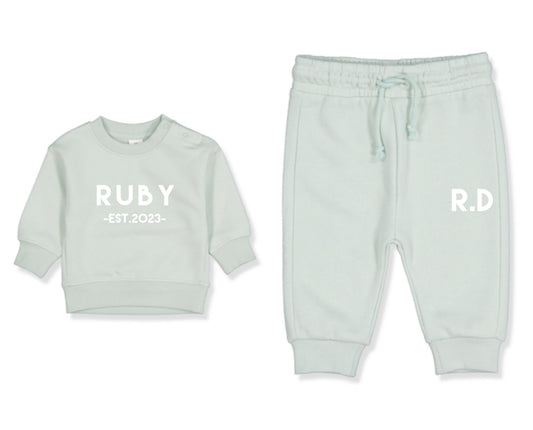 Personalised Baby Fleece Set Mint